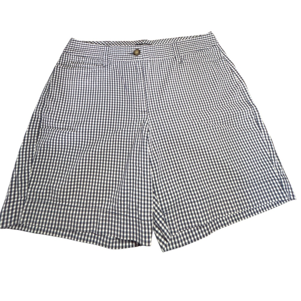 Lands' End Cotton Gingham Shorts Size 10 Navy White Check Stretch Fit 2
